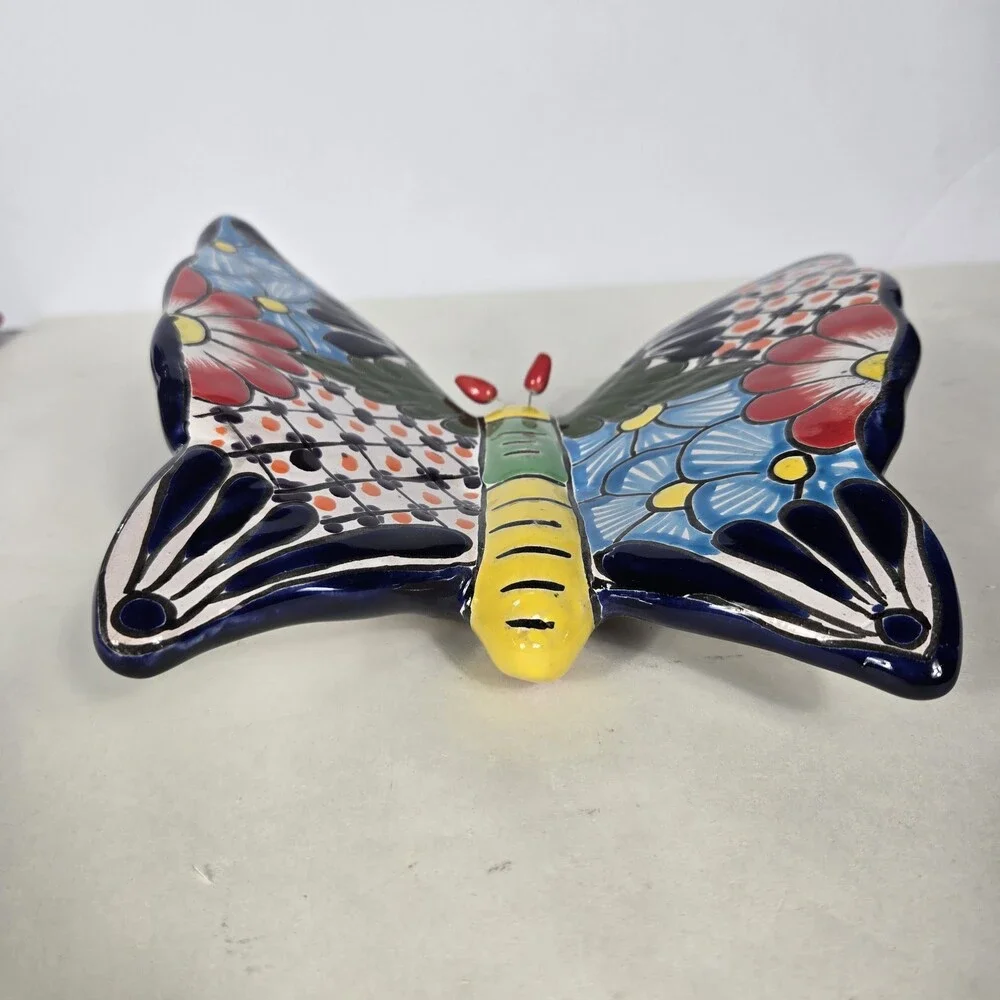 Talavera Butterfly Mexican Handcrafted Art Wall Hanging 9 X 8.5 Inches Tall
